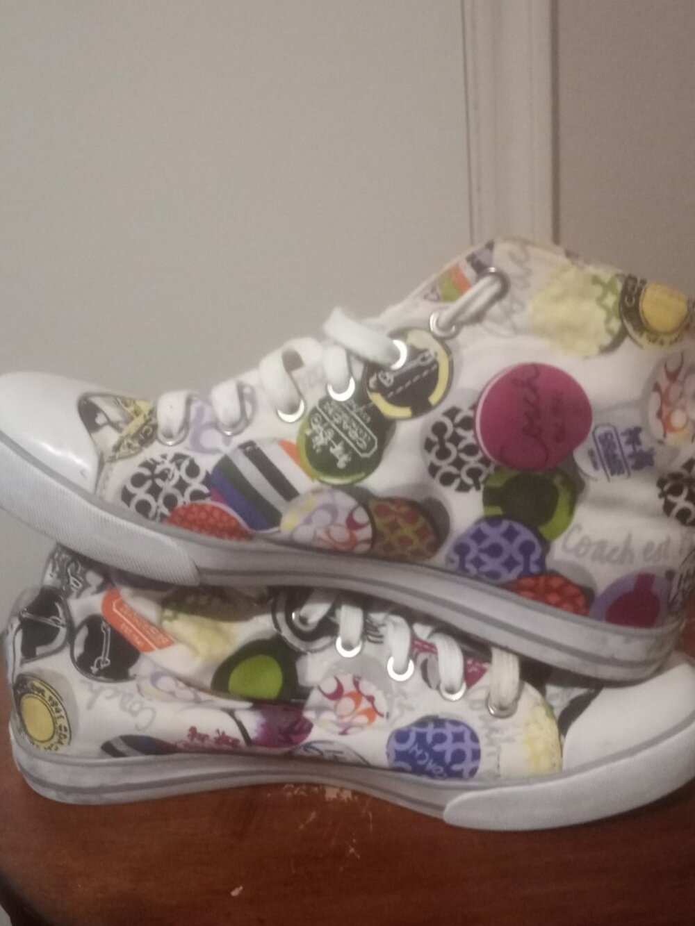 Women's Coach Cardinal High Top Graffiti Sneakers Size 7B multicolor canvas - Picture 12 of 14